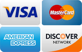 We accept credit cards, Visa, MasterCard, American Express, Discover